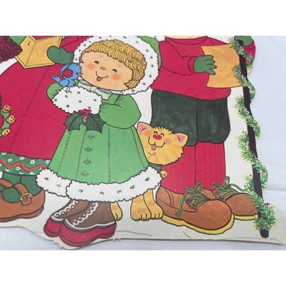 Large Vintage Christmas Die Cut, Caroling Children, Eureka USA, Two-Sides, NOS - Picture 2 of 16